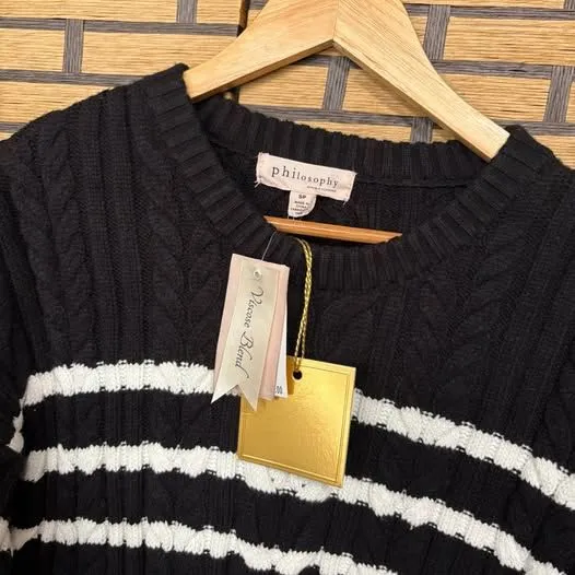 Philosophy Black And White Stripe Cable Knit Sweater Size Small - Image 3