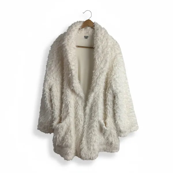Aerie Cream Shaggy Faux Fur Teddy Coat Oversized Collar Pockets‎ L - Image 2