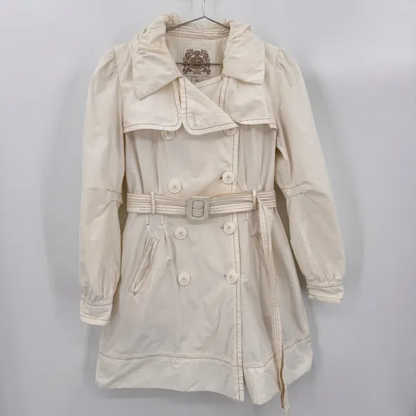 Esprit Trench Coat Ivory Cream Double Breasted Belted Y2K Waterproof Medium - Image 3
