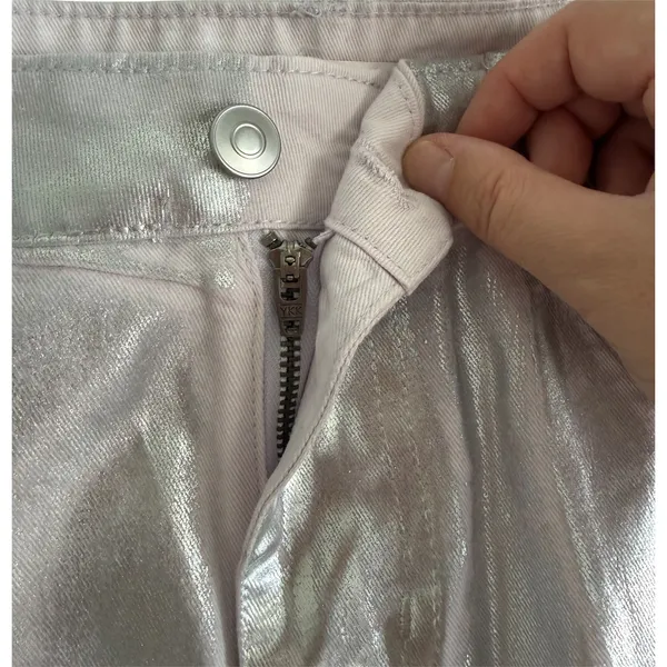 Gianni Bini NWT Sz S Mini Skirt Distressed Metallic Silver Pink Cotton Denim Shiny Pockets - Image 3
