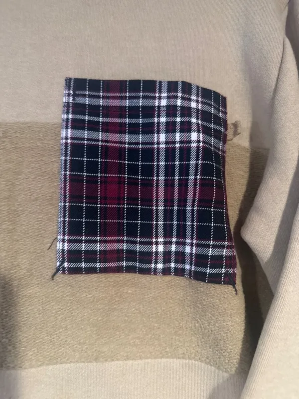 Zara S Tan Plaid Pocket Sweatshirt Colorblock Crewneck Preppy Academia - Image 2