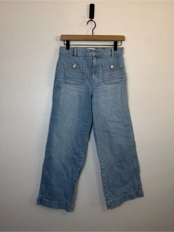 Loft Palmer Denim Wide Leg Crop Pants in Refined Blue Wash - Image 2