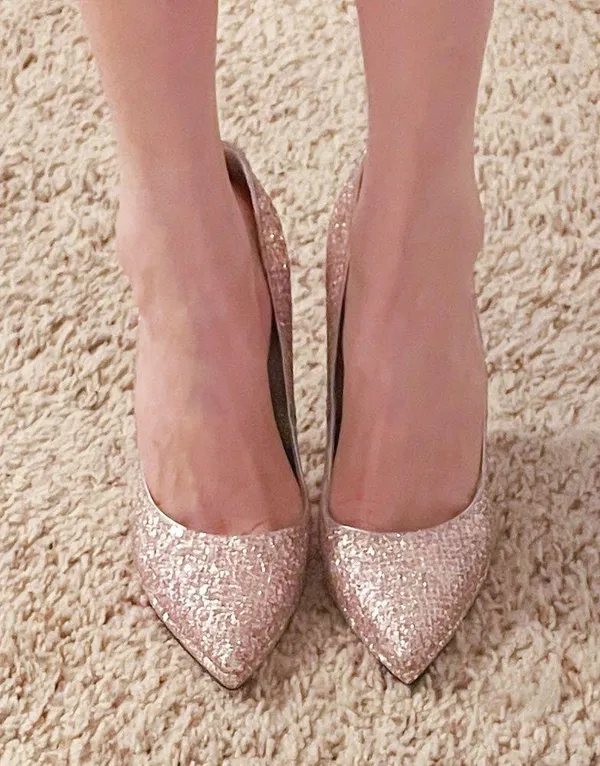 Pastel Pink Kawaii Glitter Sparkly Pointed Toe Heels Pumps Shoes - Image 7
