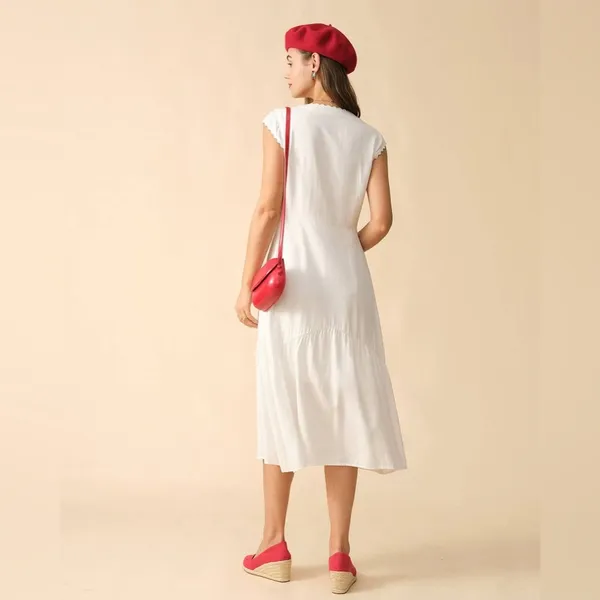 Rihoas Solid White Color Lapel Midi Dress - Image 5