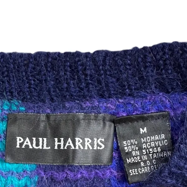 Angora (MH) Blend Sweater Women‎ Medium Blue Purple Colorblock Vtg Paul Harris - Image 3