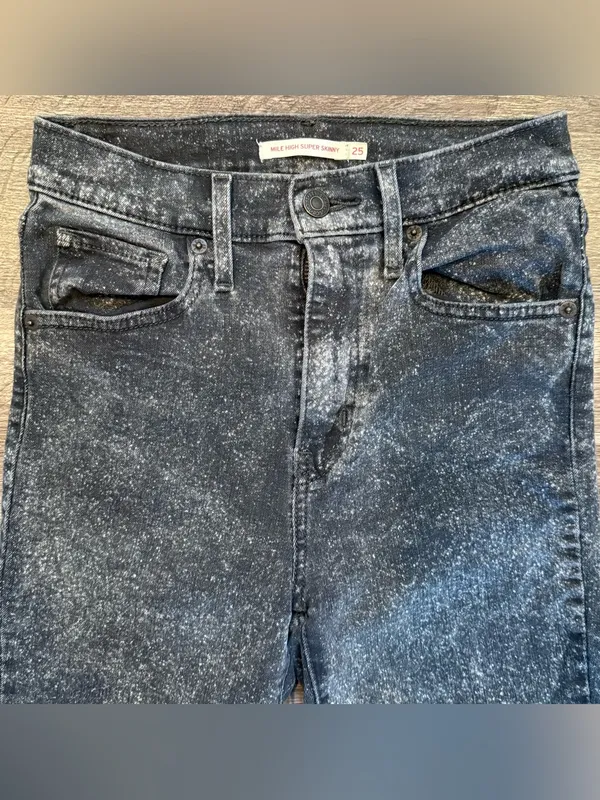 Levi's Mile High Charcoal Black Acid Wash High Rise Skinny Jeans 25 x 30 Goth Rock - Image 2