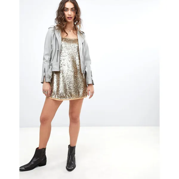 Free People Time To‎ Shine Mini Homecoming Dress Womens S Gold Sequin Party Y2K - Image 4