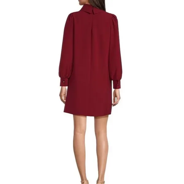 Alex Marie Womens Burgundy Funnel Neck Puff Sleeve Shift Dress 6 - Image 3