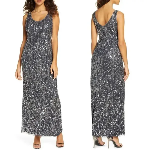 PISARRO NIGHTS Sequin & Bead Sleeveless Gown size 4 - Image 2