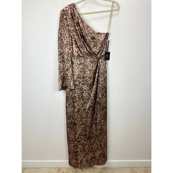 Muse by Marchesa Senna Leopard Satin One Shoulder Maxi Dress Formal US 8 NWT - Image 4