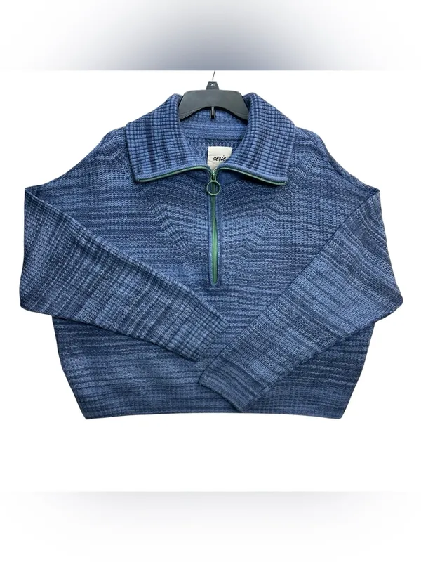 Aerie Women’s Large Blue Marled Knit Quarter Zip Oversized Wool Blend Sweater - Image 3