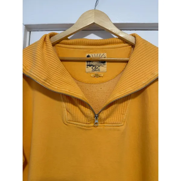 C&C California Womens Sunwashed Quarter Zip Sweatshirt Orange Large Relaxed Fit - Image 3