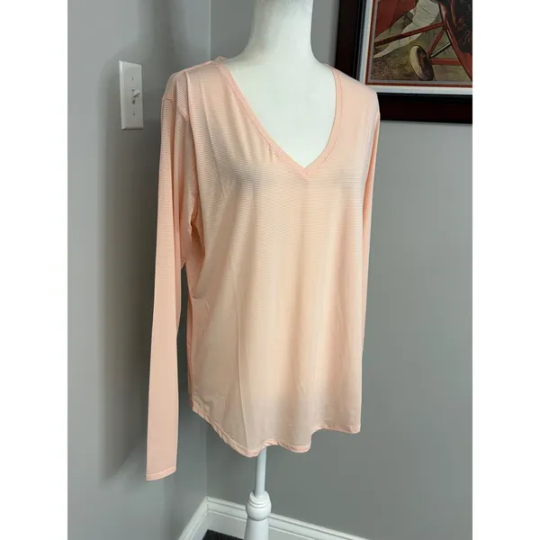 Zyia Active Peach Striped V-Neck Long Sleeve Top XXL Athleisure Yoga Training - Image 2