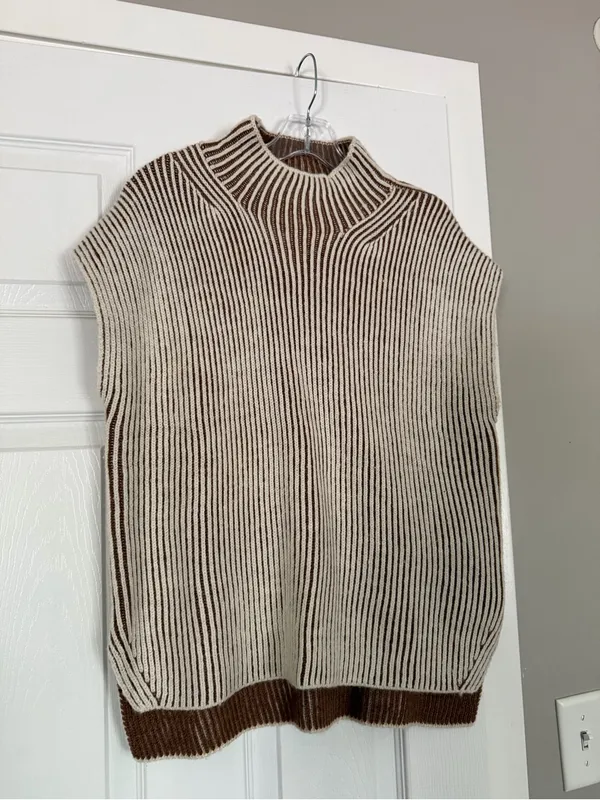 Varley Beige Ribbed Sweater Vest Top - Image 2