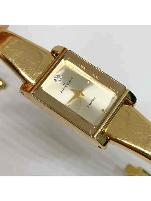 Anne Klein Diamond gold tone women watch 16mm rectangular quartz 6.5” running - Image 2