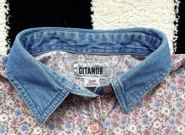 Vintage Gitano Floral Denim Shirt M - Image 3