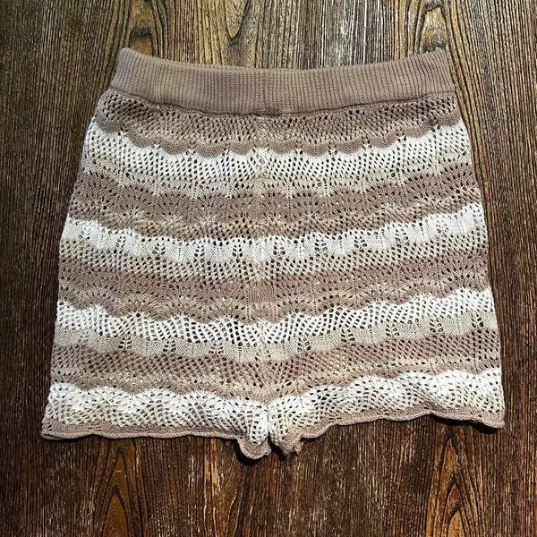 Princess Polly Leah Crochet Shorts Brown and White Stripes Size 8 - Image 2