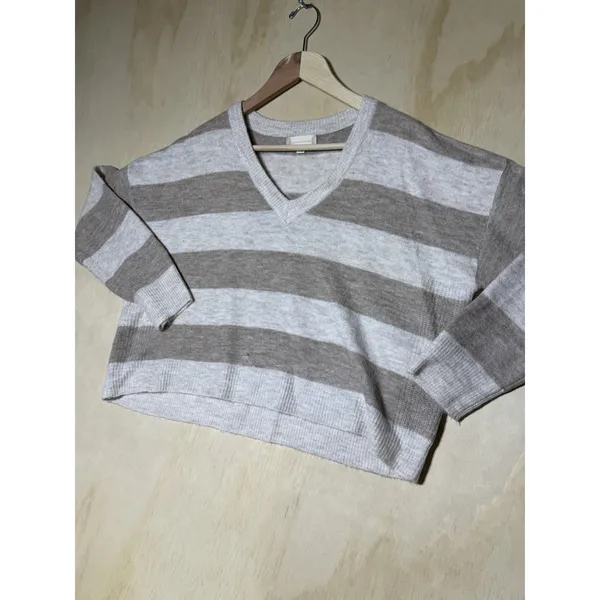 Altar'd State Striped Cropped Sweater Women's Small V Neck Soft Knit Pullover - Image 2