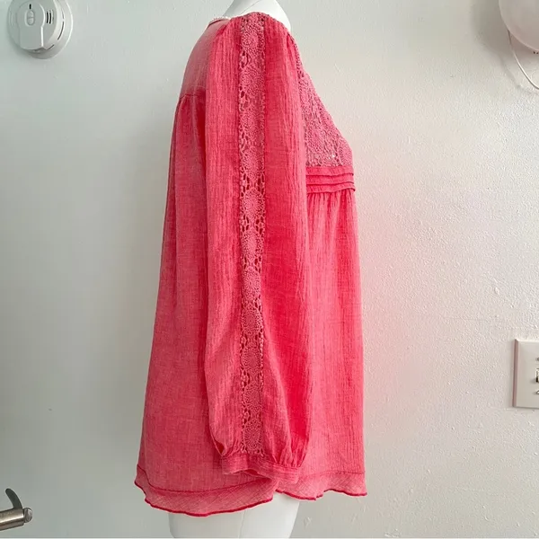 Anthropologie boho babydoll lace blouse top Pink coral SMALL NWOT - Image 6