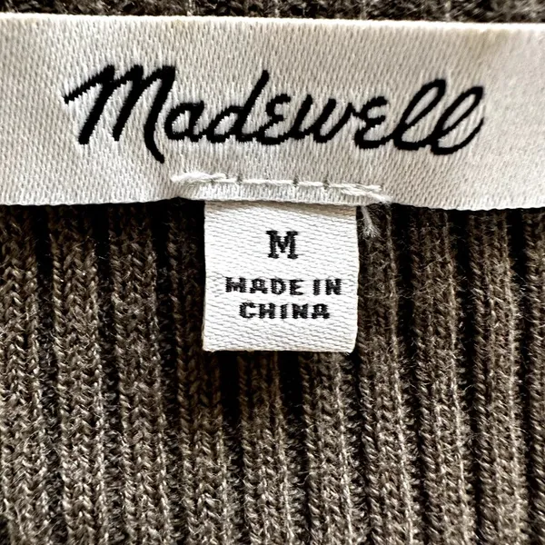 Madewell Ruffle Cuff Henley Sweater Ribbed Knit Pullover Slim Fit Green Medium - Image 3