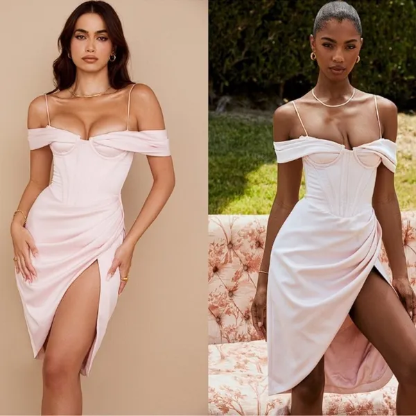 NWOT HOUSE OF CB 'Camila' Blush Off Shoulder Corset Dress sz XS - Image 4