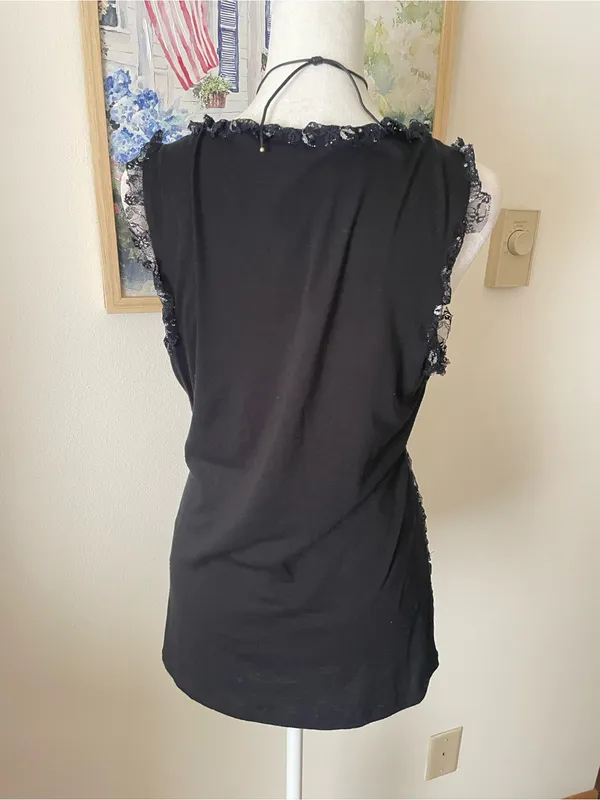 Maurices Studio Y Vintage Y2K Red Black Ruched Metallic Lace Tank Top Whimsigoth - Image 3