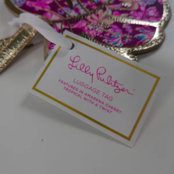 Lilly Pulitzer Amarena Cherry Palm Leaf Luggage Tag Gold Hardware 236210 NWT - Image 3