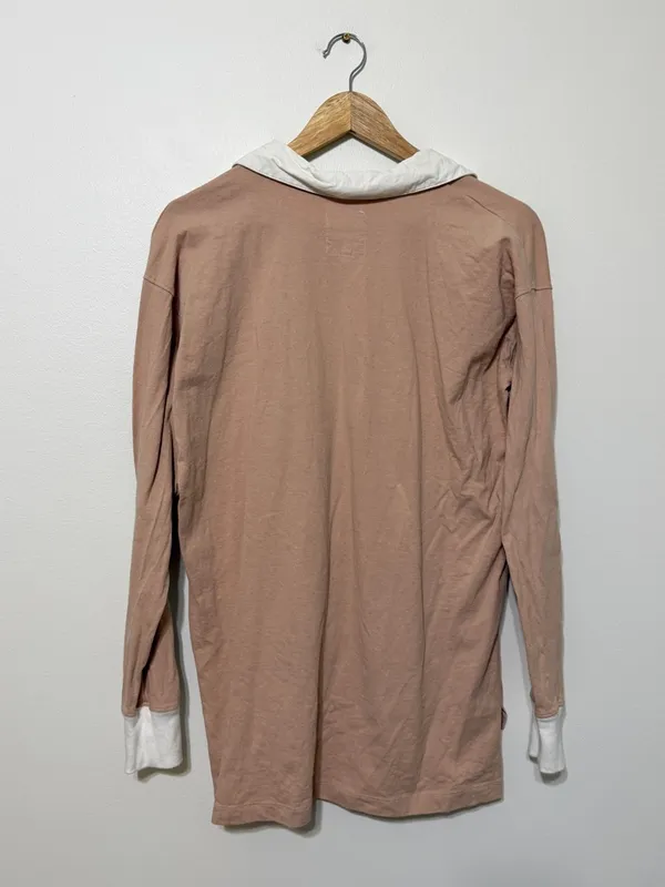 Aerie Oversized Rugby Polo Shirt Size XS Tan Long Sleeve Top - Image 6