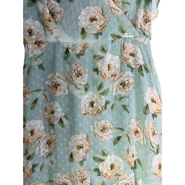 Altar’d State Green Floral Midi Dress Ruffle Sleeve V Neck No Belt - Image 7