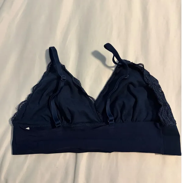 Joyspun Bralette Lace V-Neck Navy Blue Adjustable Straps Size L - Image 4
