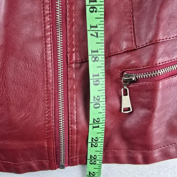 Olivia Miller NWT Womens Burgundy Faux Leather Moto‎ Jacket Fits Large - Image 11