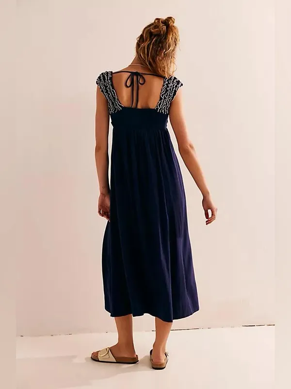 Free People Feel the Frill Women's Navy &‎ White Midi Dress Womens Size XS - Image 3