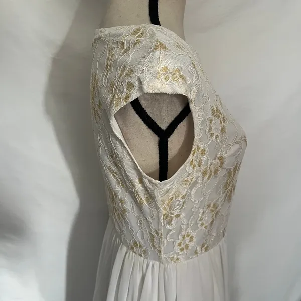 Candalite Glitter Lace Chiffon Maxi Dress Sz S Boho Fairy Flowy Cottage Formal - Image 7