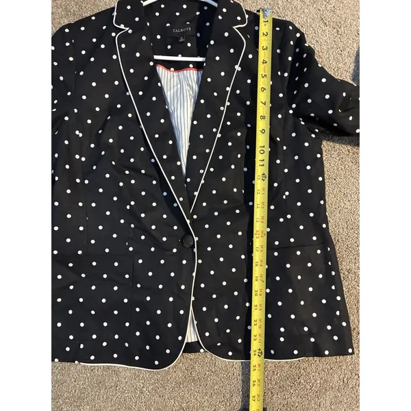 black-and-white polka dot Talbots Linen Blend Dot Blazer Single Button 12 - Image 6