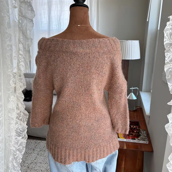Ann Taylor Loft Taupe Mohair Wool Boat Neck‎ Sweater 3/4 Sleeve Cropped Small - Image 4
