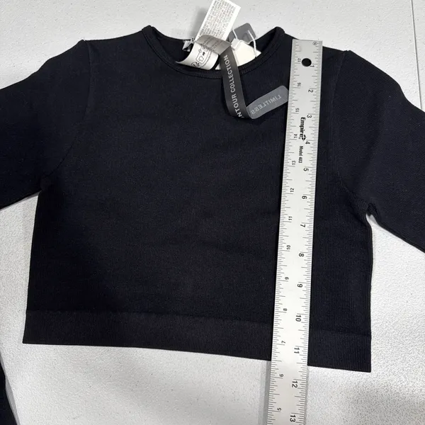 Zara Crop Top Crew Neck Pullover Stretch Long Sleeve Black Stretch Sz XS Stylish - Image 8