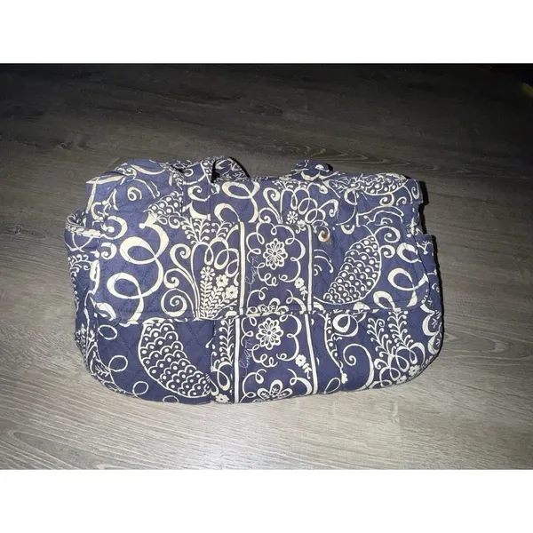 Vera Bradley Navy And White Floral Print Twirly Bird Pattern Zip Up Tote Bag - Image 8