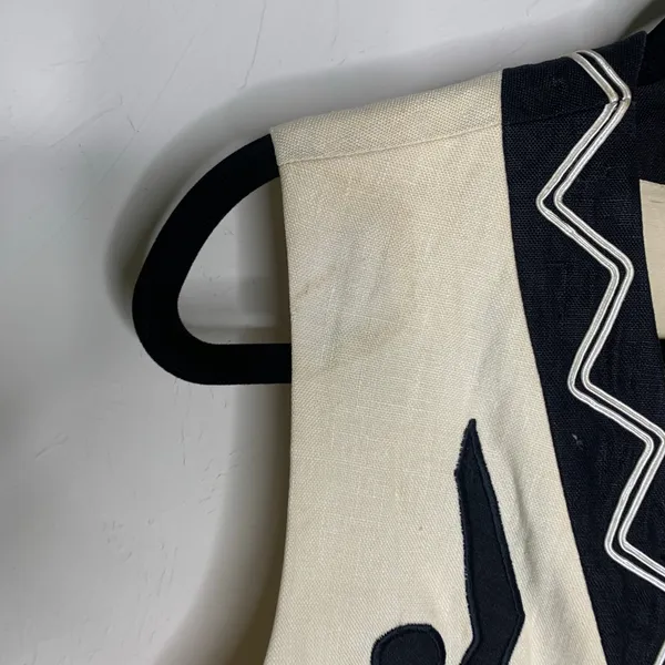 Vintage Geometric Vest Cream Black Sz 10 Lined ? Linen - Image 7