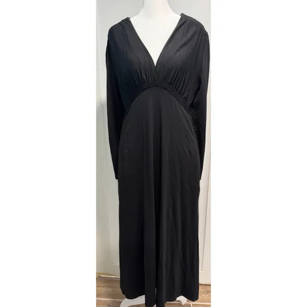 QUINCE Tencel Jersey V-Neck Long Sleeve Midi Dress Flowy Minimalist Size M - Image 3