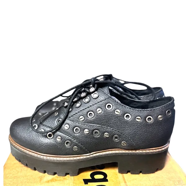 oobash Black Lucy 1990 Repro Leather Studded Lace Up Chunky Platforms Sz 10 $150 - Image 6