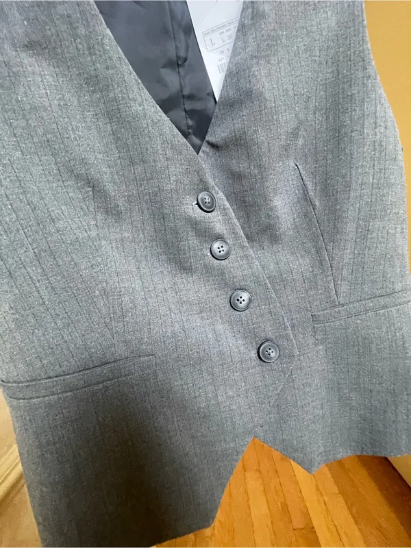 Zara Gray Pinstripe Tailored Asymmetrical Vest Sz L Quiet Luxury Old Money Core - Image 15