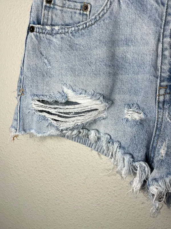 Ksubi Tongue n Cheek Messed Up Sashiko Embroidered Cut Off Denim Short Shorts - Image 4