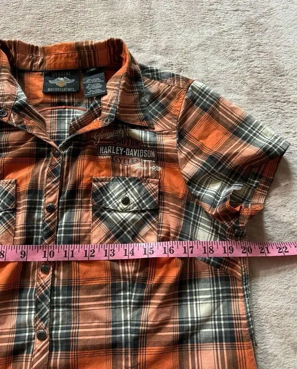 Harley Davidson Women's Plaid Button Up Back Embroidered Logo Shirt Size Large - Image 8