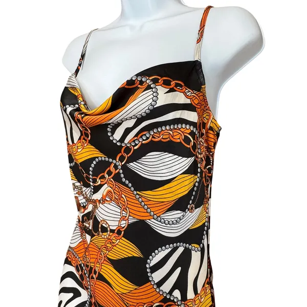 Guess Malou Cowl Satin Slip Dress S Zebra Chain Print Mini Y2K Mobb Wife‎ Bold - Image 2