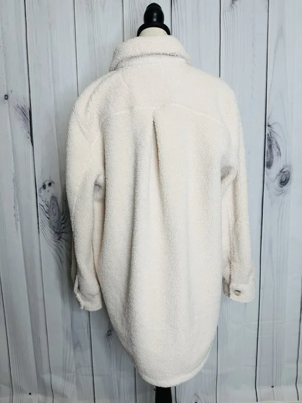 Spanx Luxe High Pile Fleece Shirt Jacket Cream Sz XL Collared Shacket Button Up - Image 7