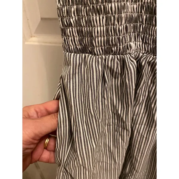 OGL Move Stripe Square Neck Smocked Midi Bra Dress Gray White Size L NWOT - Image 4