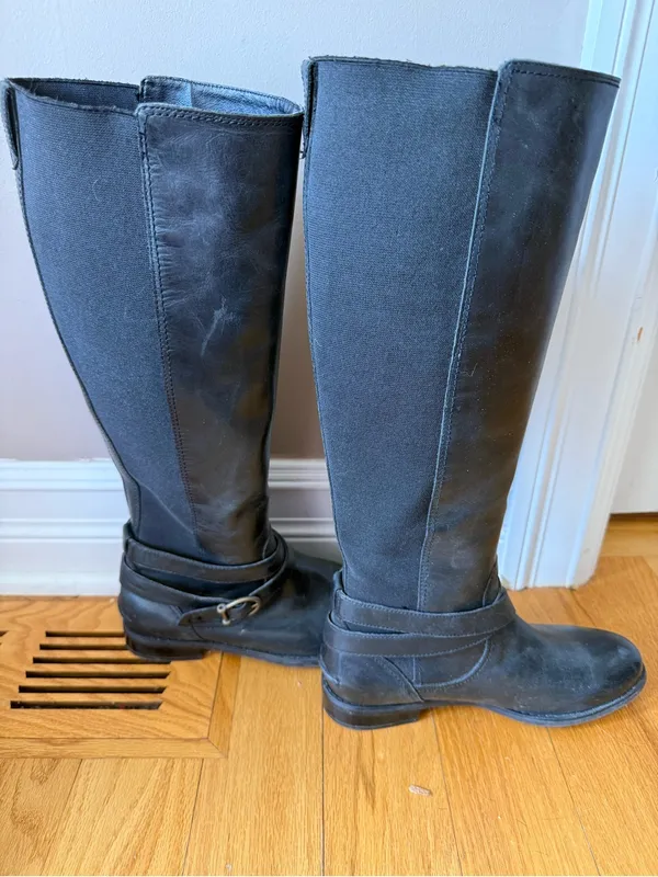 Sperry Black Leather Knee-High Heeled Boots - Image 2