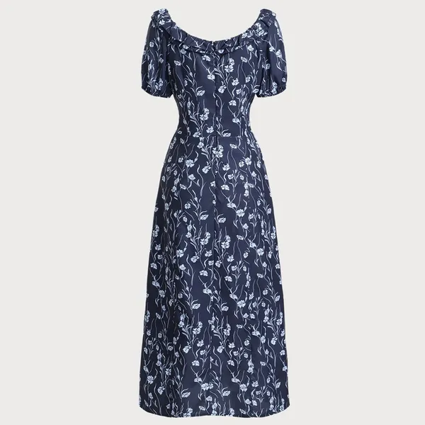 RIHOAS Navy Floral U-Neck Puffed-Sleeve Maxi Dress - Image 7