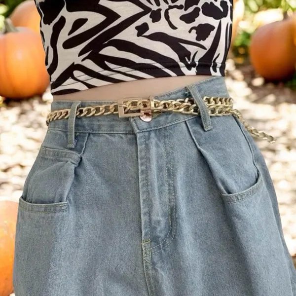 Stylish Chain Belt Casual‎ Golden Plated Metal Waist Chain Adjustable One Size - Image 9