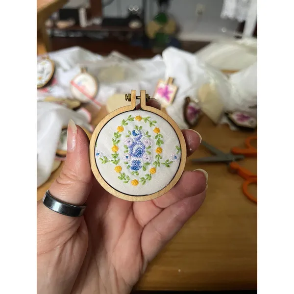 Small Triangle Handmade Embroidered Loom Pendants from Vintage Handkerchiefs - Image 5